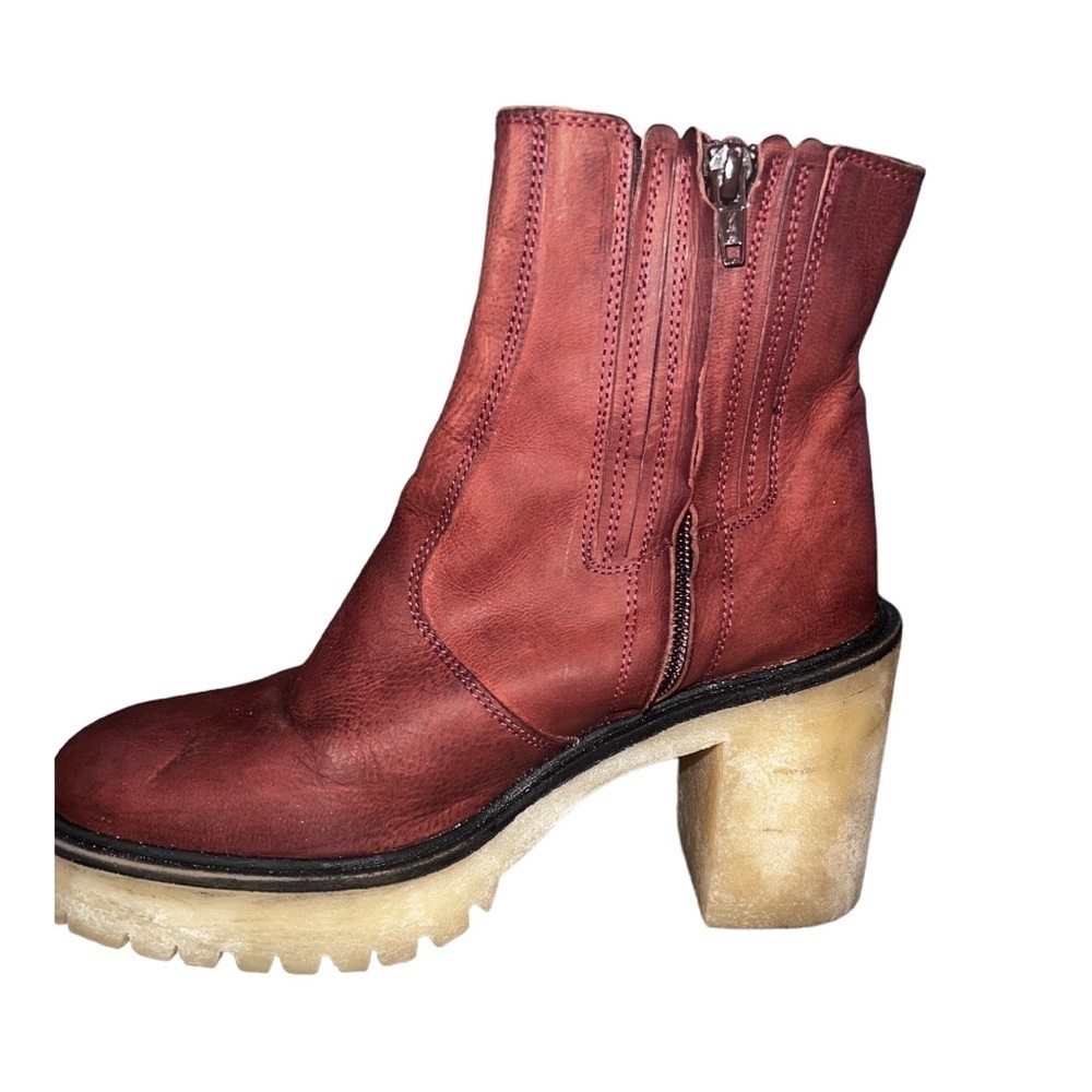 NWOT ▶️ Free People ◀️ James Wine Leather Heeled Chelsea Boots EU 37 - Picture 5 of 17